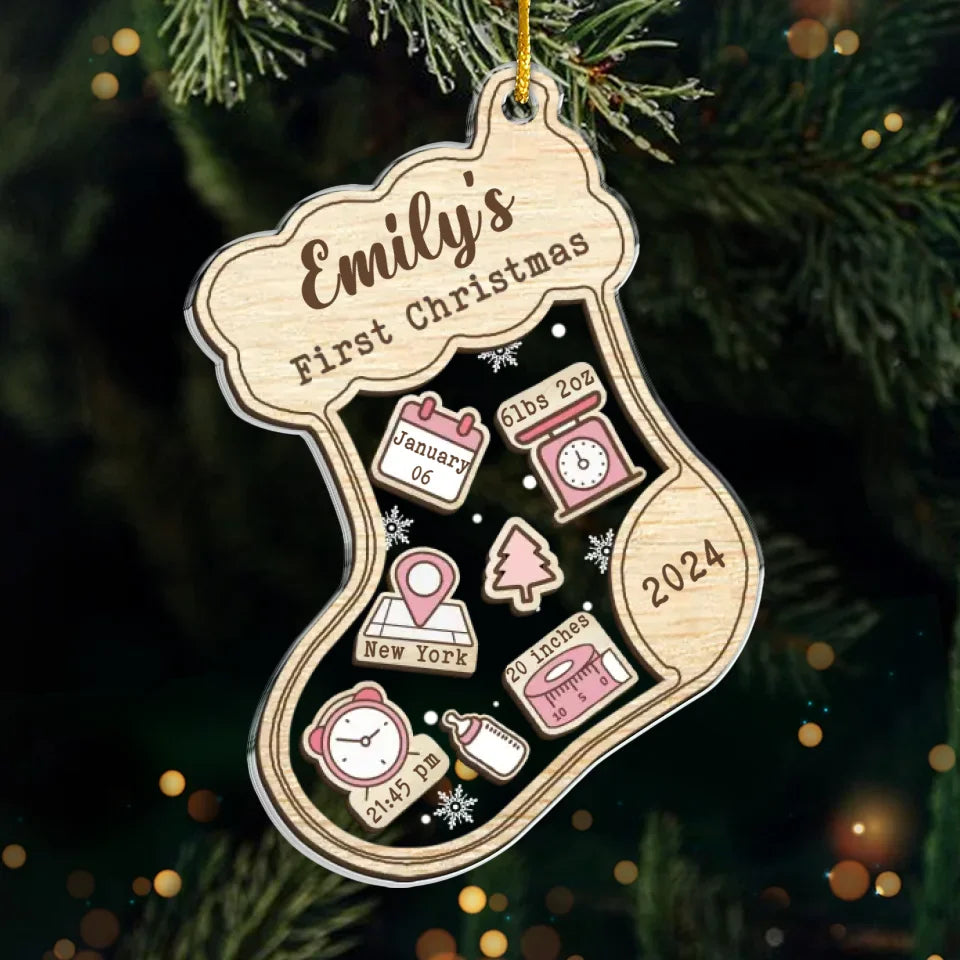 Ce Noël, notre chaussette déborde de câlins pour bébé - Décoration personnalisée pour la famille - Forme personnalisée en acrylique - Cadeau de Noël pour bébé, nouveau-né, premier Noël