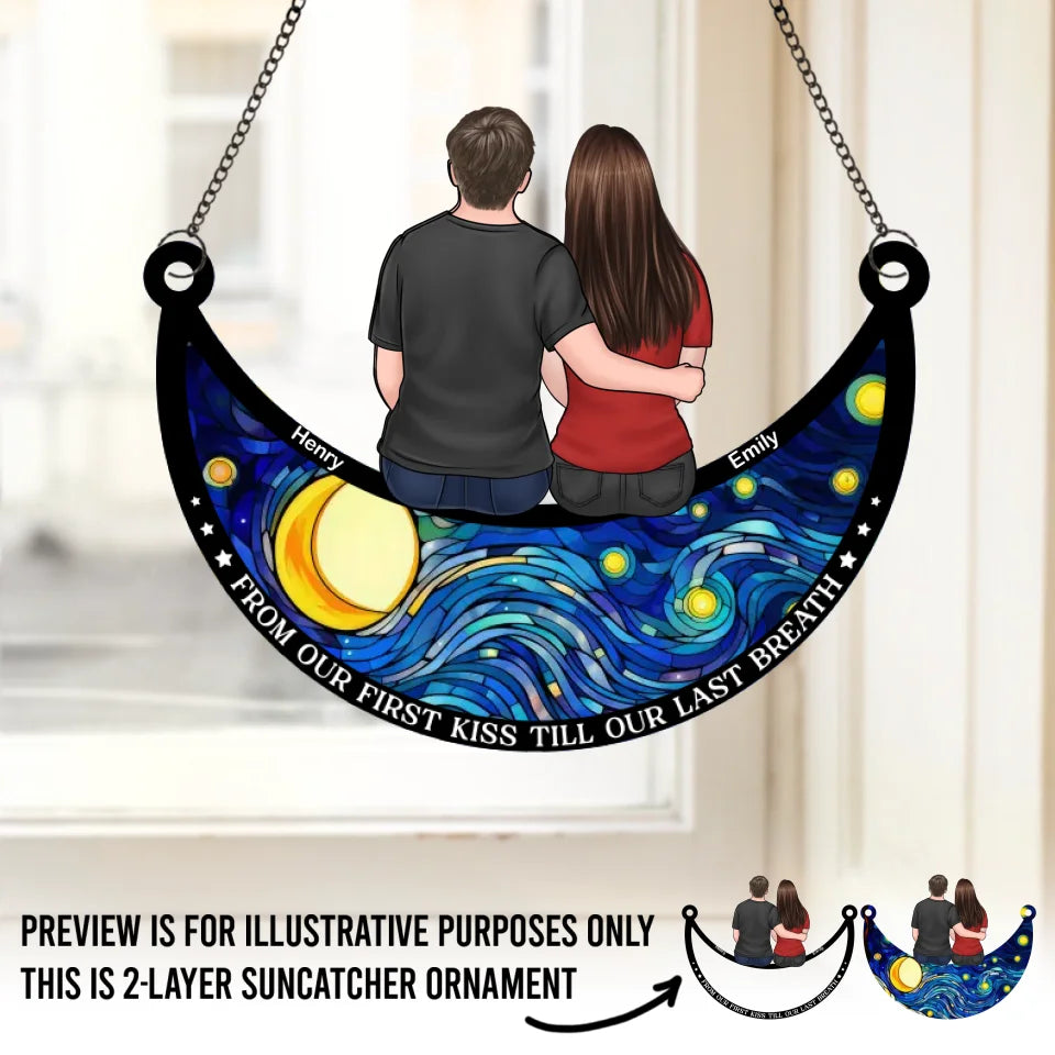 Je t'aime jusqu'à la lune et retour - Attrape-soleil personnalisé pour fenêtre - Cadeau pour mari et femme, anniversaire