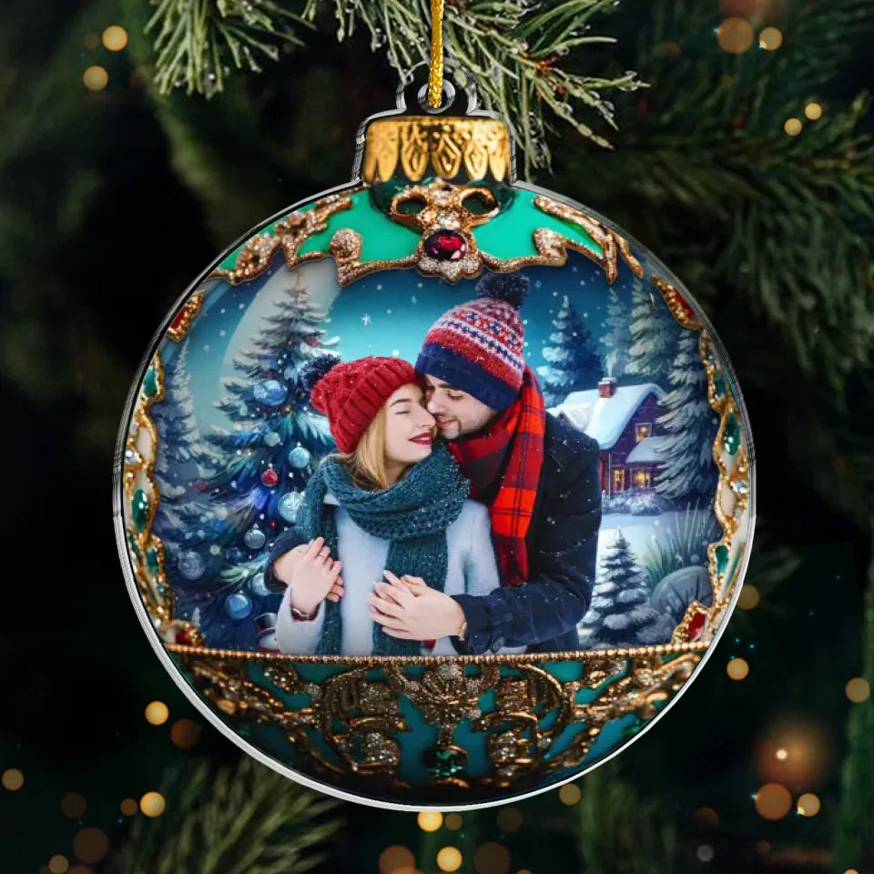 Photo personnalisée « L'amour que nous partageons est le plus beau cadeau de tous » - Ornement personnalisé pour couple - Forme personnalisée en acrylique - Cadeau de Noël pour mari et femme, anniversaire