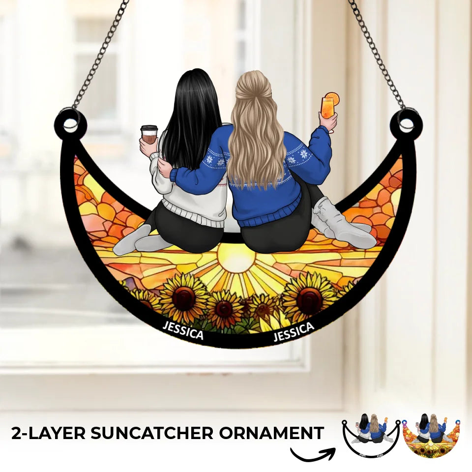 Les vrais amis sont toujours là - Attrape-soleil personnalisé à suspendre pour fenêtre - Cadeau de Noël pour les meilleures amies, les meilleures amies et les sœurs