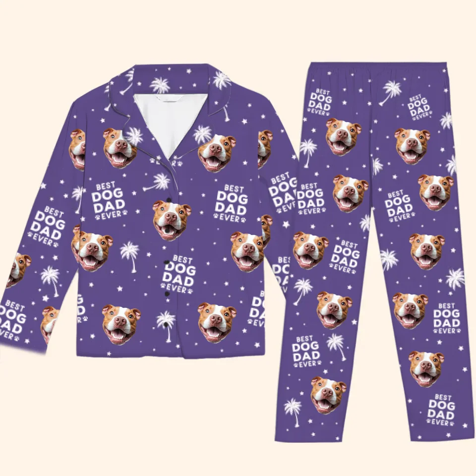 Pyjama personnalisé avec photo « Meilleur papa de chien » - Pyjama personnalisé pour chien et chat - Cadeau de Noël pour propriétaires et amoureux des animaux