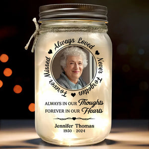Photo personnalisée Mon cœur rempli de ton amour - Mémorial personnalisé avec lumière en pot Mason - Cadeau de condoléances, cadeau de Noël pour les membres de la famille