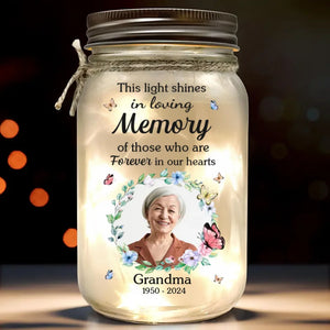 Photo personnalisée « Votre amour continue d'illuminer mes journées » - Lampe commémorative personnalisée en pot Mason - Cadeau de condoléances, cadeau de Noël pour les membres de la famille
