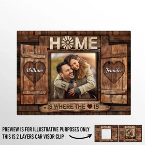 Photo personnalisée « Home Is Where The Love Is » – Clip de pare-soleil de voiture personnalisé pour couple – Cadeau de Noël pour mari et femme, anniversaire