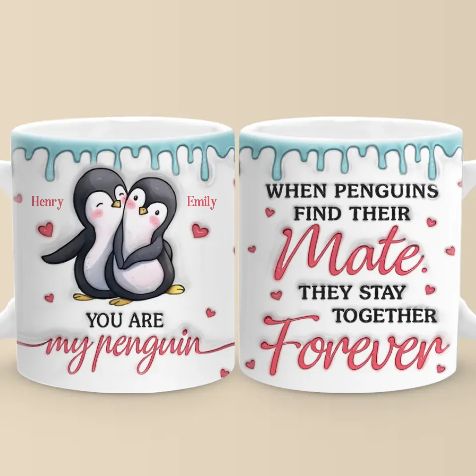 Notre amour est comme le lien des pingouins, incassable et éternel - Tasse personnalisée avec effet gonflé en 3D pour couple - Cadeau pour mari et femme, anniversaire