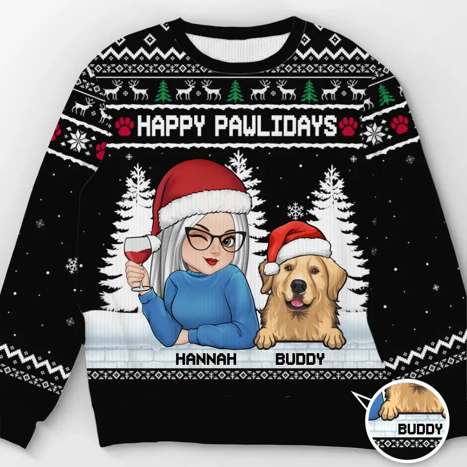 La route vers mon cœur est pavée d'empreintes de pattes - Sweat-shirt moche personnalisé pour chien et chat - Pull en laine unisexe - Cadeau de Noël pour propriétaires et amoureux des animaux