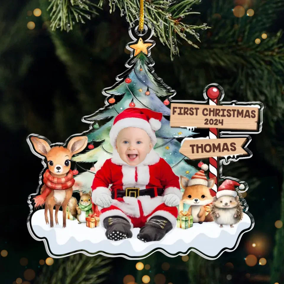 Photo personnalisée sous le gui avec mon petit bout de chou - Décoration personnalisée pour la famille - Acrylique en forme personnalisée - Nouveauté, cadeau de Noël pour bébé, nouveau-né, premier Noël AMZ
