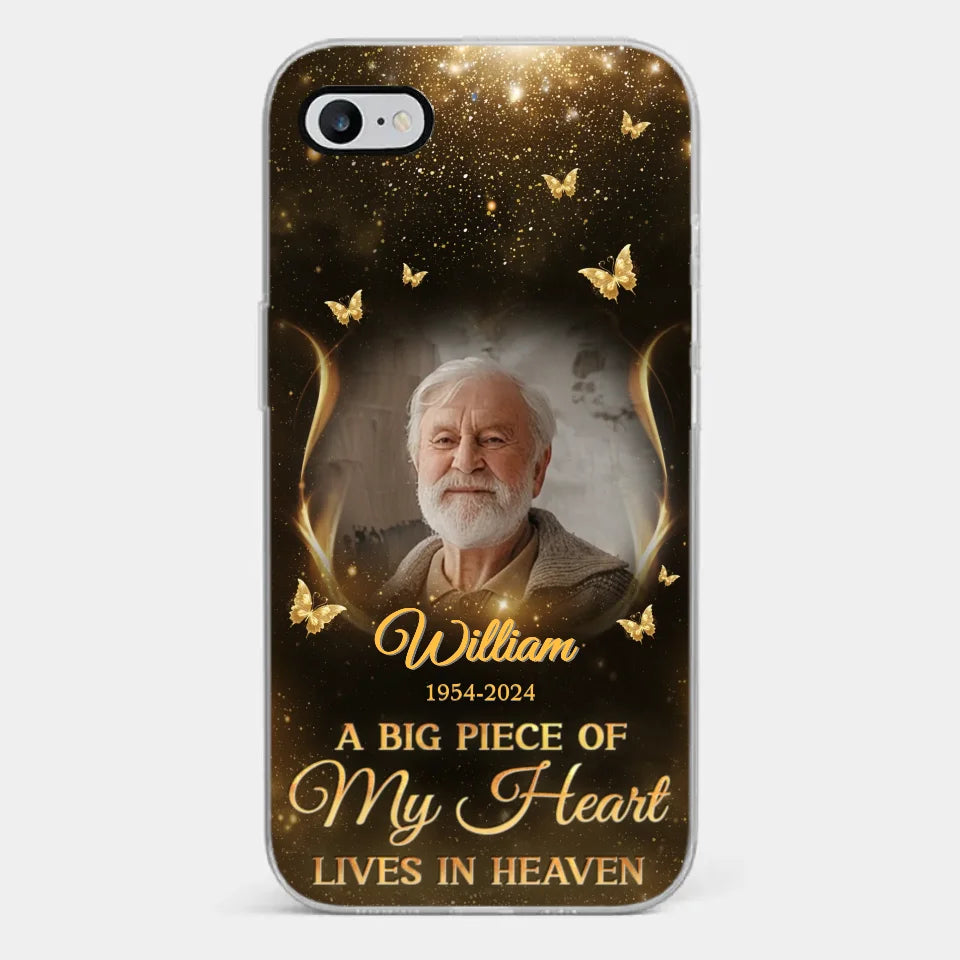 Photo personnalisée « Un gros morceau de mon cœur » – Étui de téléphone transparent personnalisé commémoratif – Cadeau de condoléances pour les membres de la famille