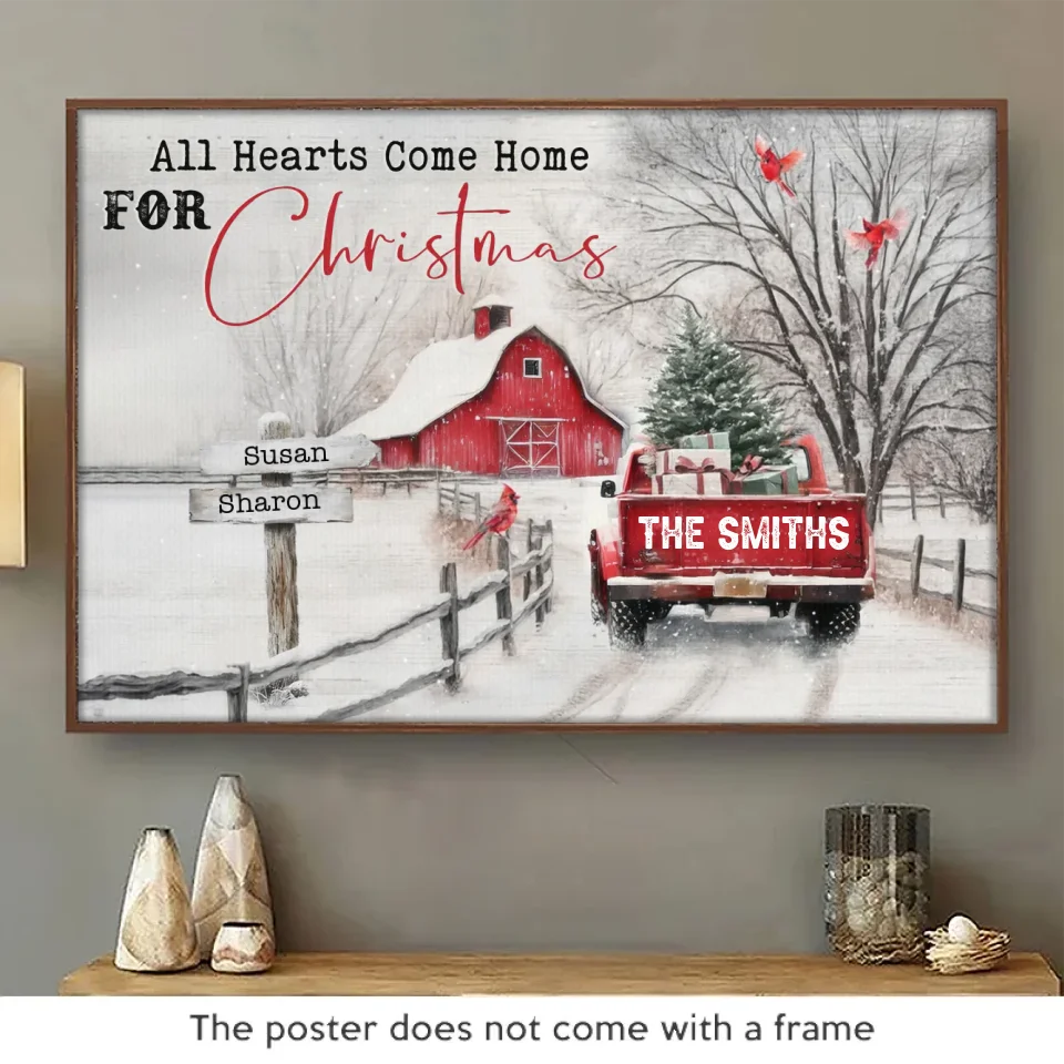 Tous les chemins mènent à la maison à Noël - Affiche horizontale personnalisée pour la famille - Cadeau de Noël pour les membres de la famille