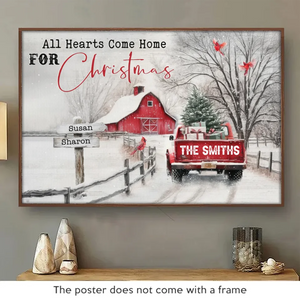 Tous les chemins mènent à la maison à Noël - Affiche horizontale personnalisée pour la famille - Cadeau de Noël pour les membres de la famille