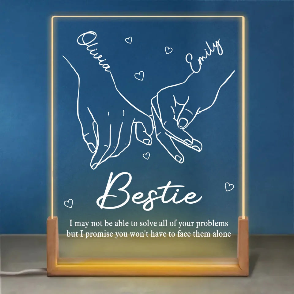 Les amis deviennent notre famille choisie - Veilleuse LED 3D personnalisée en noyer - Cadeau de Noël pour les meilleures amies, les meilleures amies et les sœurs