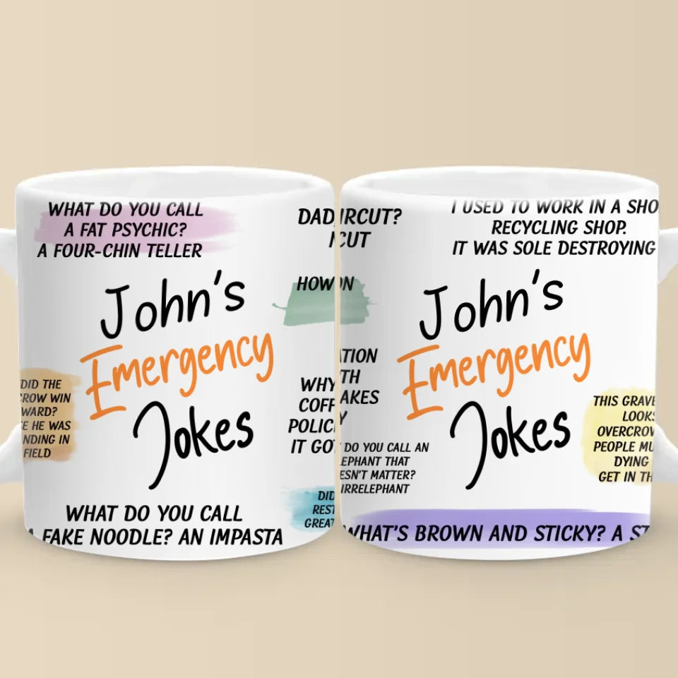 Blagues d'urgence - Mug personnalisé pour la famille - Cadeau de Noël pour papa