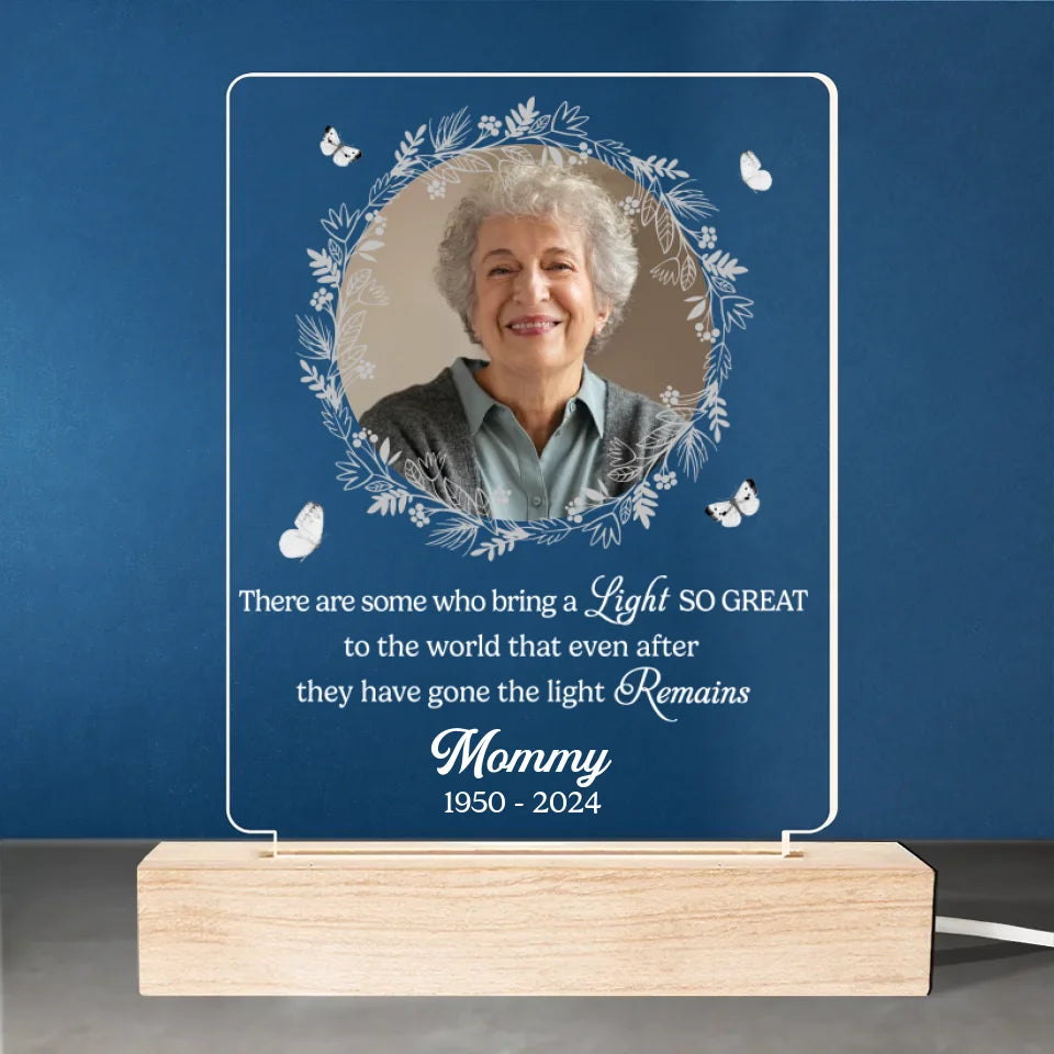 Photo personnalisée : Votre lumière nous guidera toujours - Lumière LED 3D personnalisée en forme de mémorial - Cadeau de condoléances, cadeau de Noël pour les membres de la famille