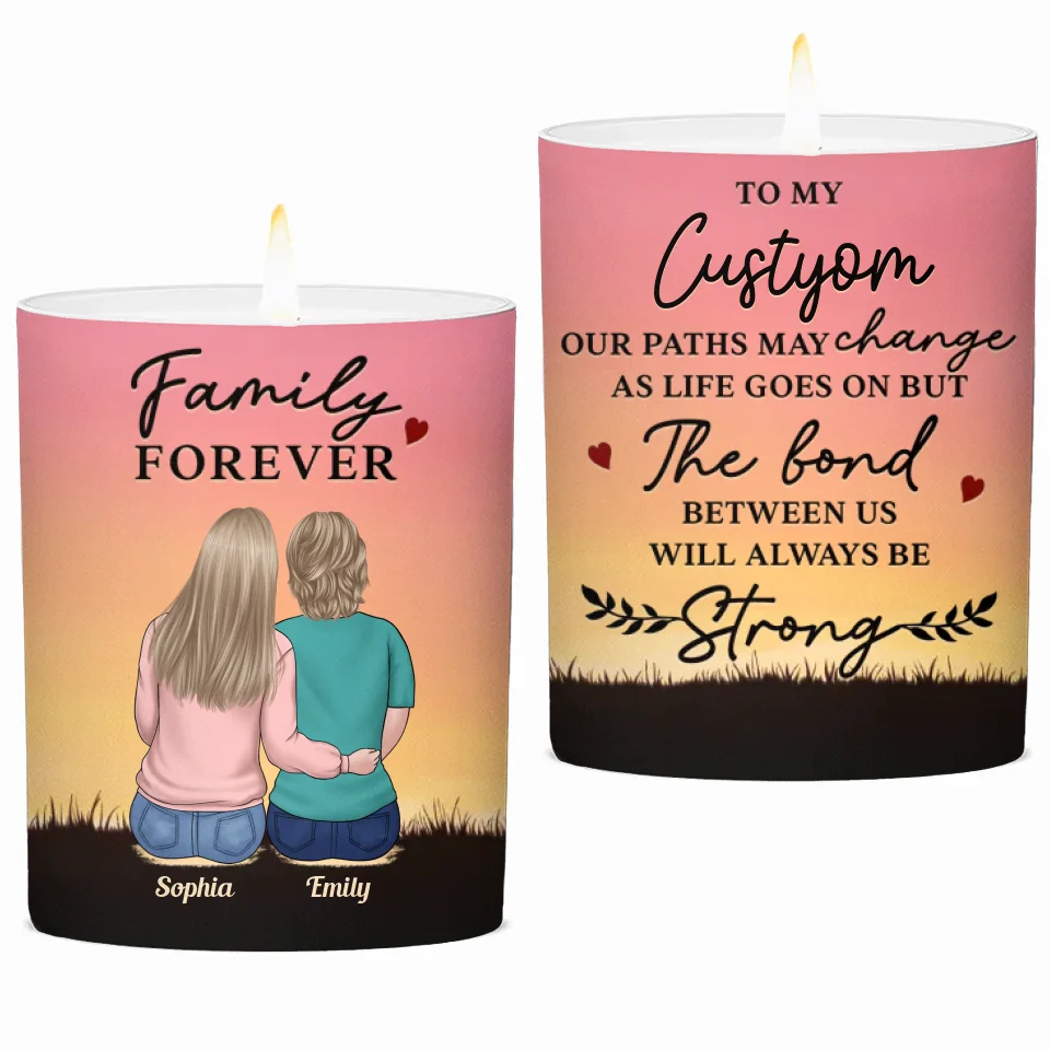 Bougie parfumée personnalisée sans fumée « Famille pour toujours » - Cadeau de Noël pour les membres de la famille, les meilleurs amis, les meilleures amies et les sœurs
