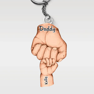 Papa, tiens nos mains un petit moment et tiens nos cœurs pour toujours - Porte-clés personnalisé en acrylique de forme personnalisée pour la famille - Cadeau pour papa, grand-père