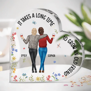 À la santé des bons moments et des grands amis - Plaque acrylique personnalisée en forme de cœur pour meilleure amie - Cadeau de Noël pour meilleures amies, meilleures amies, sœurs