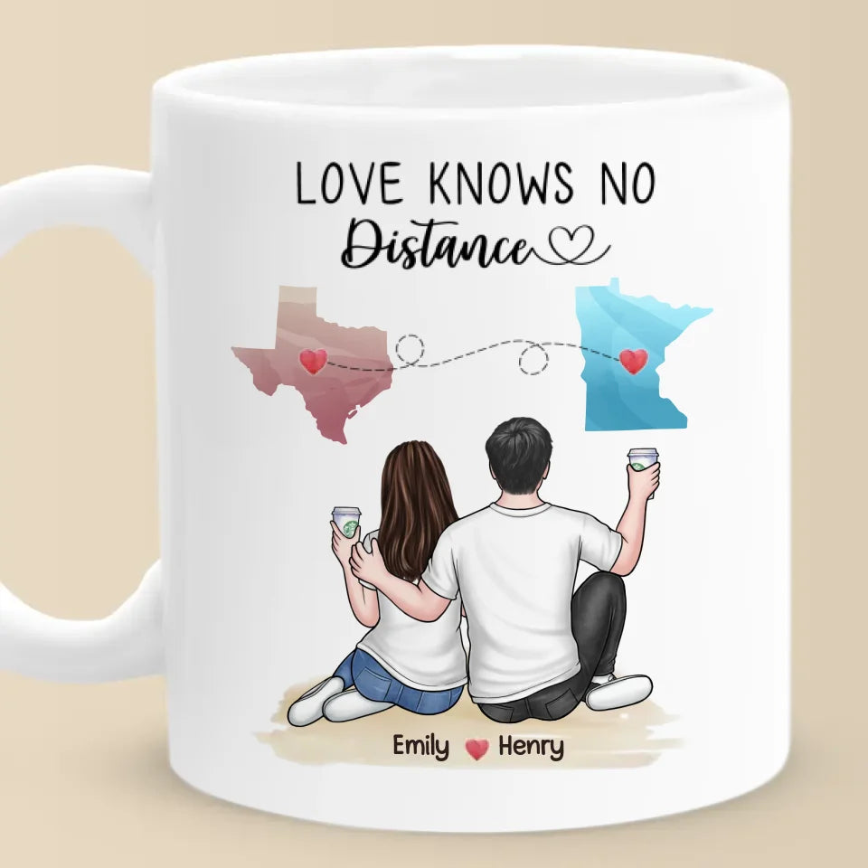 L'amour ne connaît pas de distance - Tasse personnalisée pour couple - Cadeau pour mari et femme, anniversaire, relation à distance