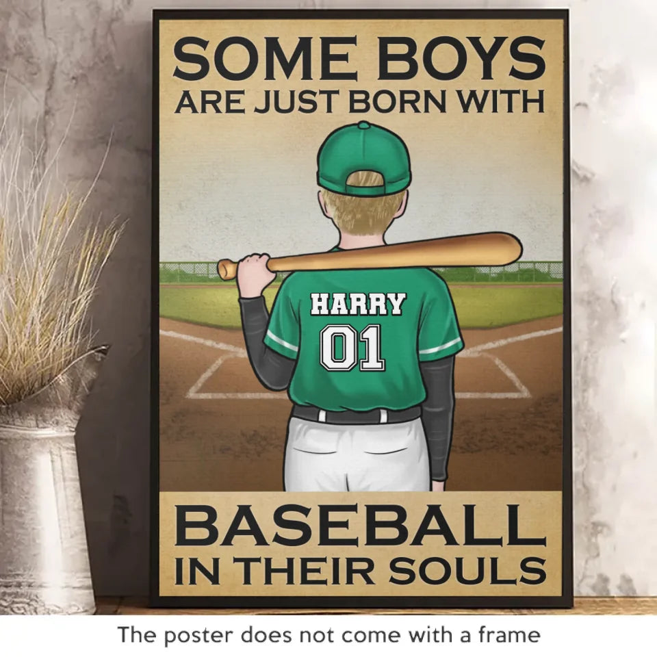 Baseball dans leurs âmes - Affiche verticale personnalisée - Cadeau pour les membres de la famille, les amateurs de sport et les joueurs de sport