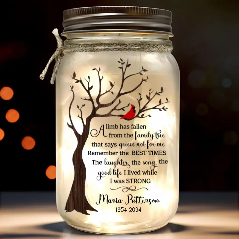 Une vie magnifiquement vécue, un cœur profondément aimé - Lampe commémorative personnalisée en pot Mason - Cadeau de condoléances pour les membres de la famille