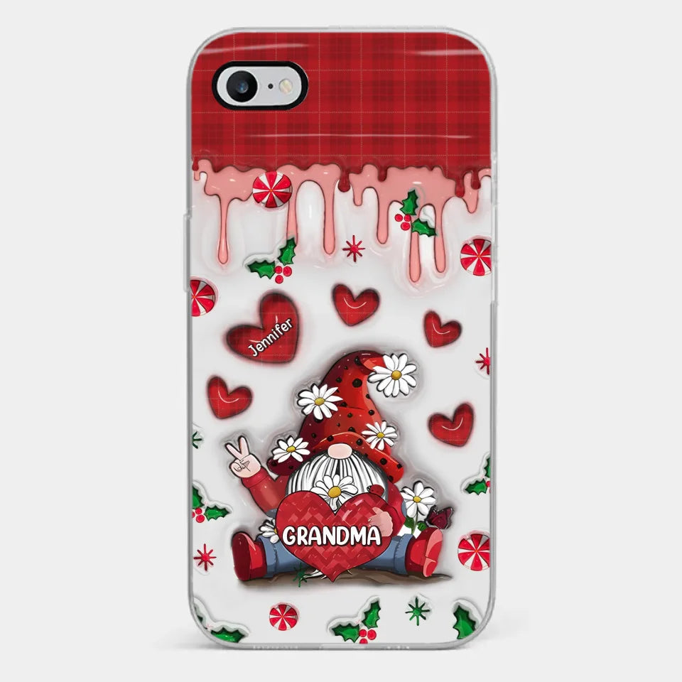 Gnome One Loves Like Grandma - Coque de téléphone transparente personnalisée avec effet gonflable 3D - Cadeau de Noël pour grand-mère