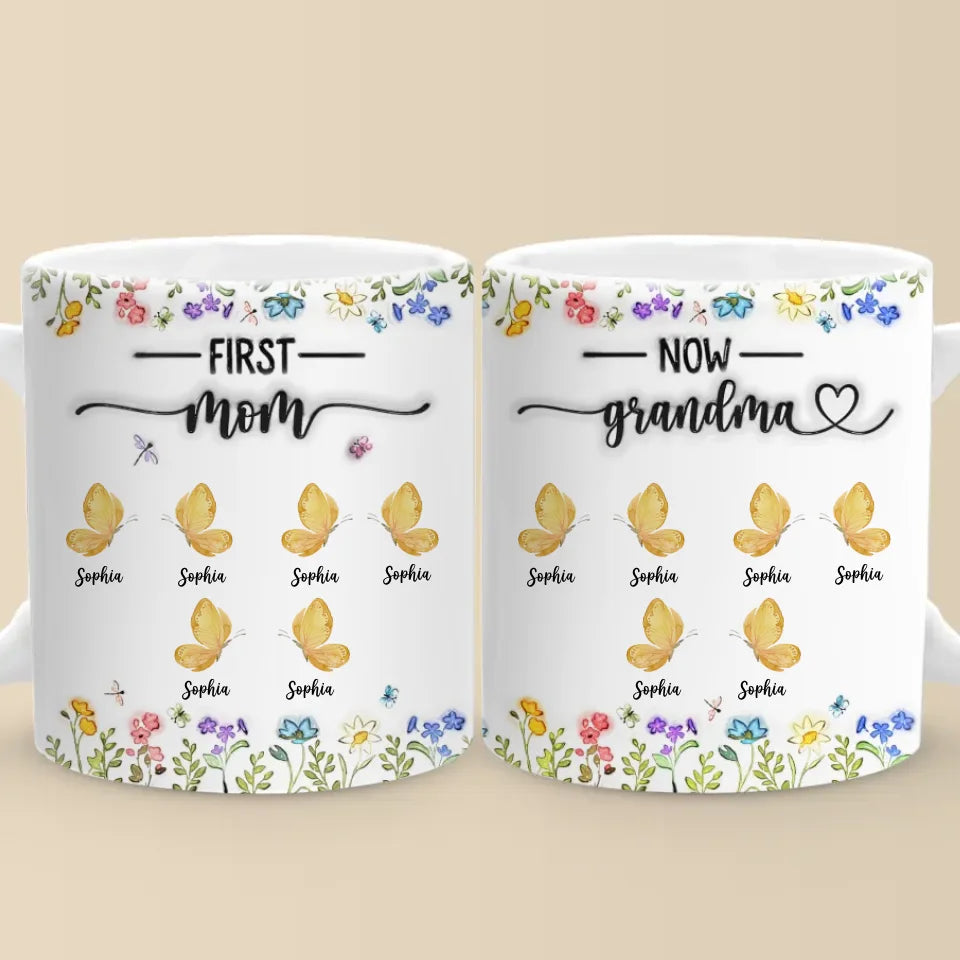 Comme des papillons, leur amour transcende les générations - Mug personnalisé 3D à effet gonflé - Cadeau pour maman, grand-mère