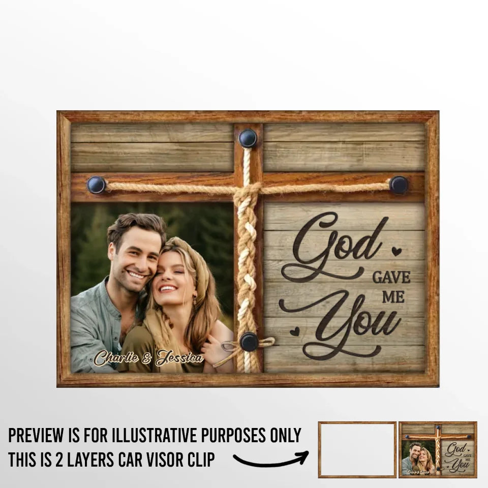 Photo personnalisée « Dieu nous a bénis » – Clip de pare-soleil de voiture personnalisé pour couple – Cadeau pour mari et femme, anniversaire