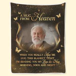 Photo personnalisée Un câlin du ciel est un rappel que l'amour ne meurt jamais - Couverture personnalisée commémorative - Cadeau de condoléances, cadeau de Noël pour les membres de la famille