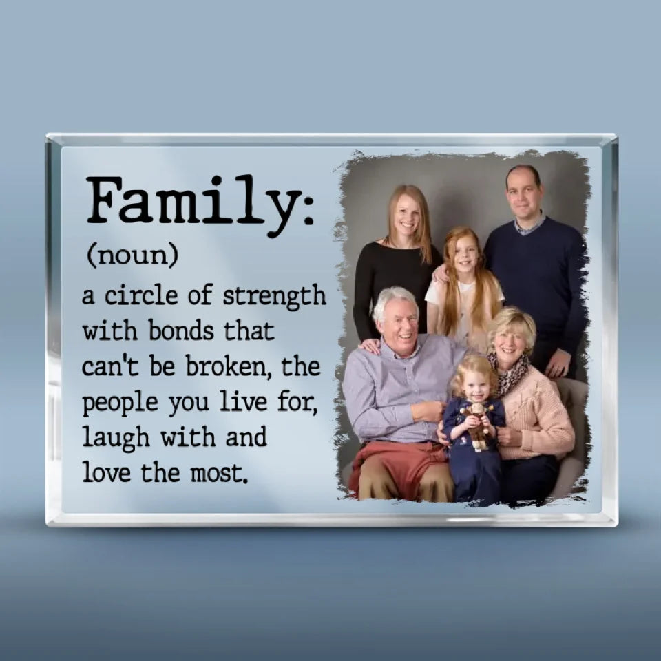 Photo personnalisée : Un cercle de force avec des liens indestructibles - Plaque rectangulaire en acrylique personnalisée pour la famille - Cadeau pour les membres de la famille