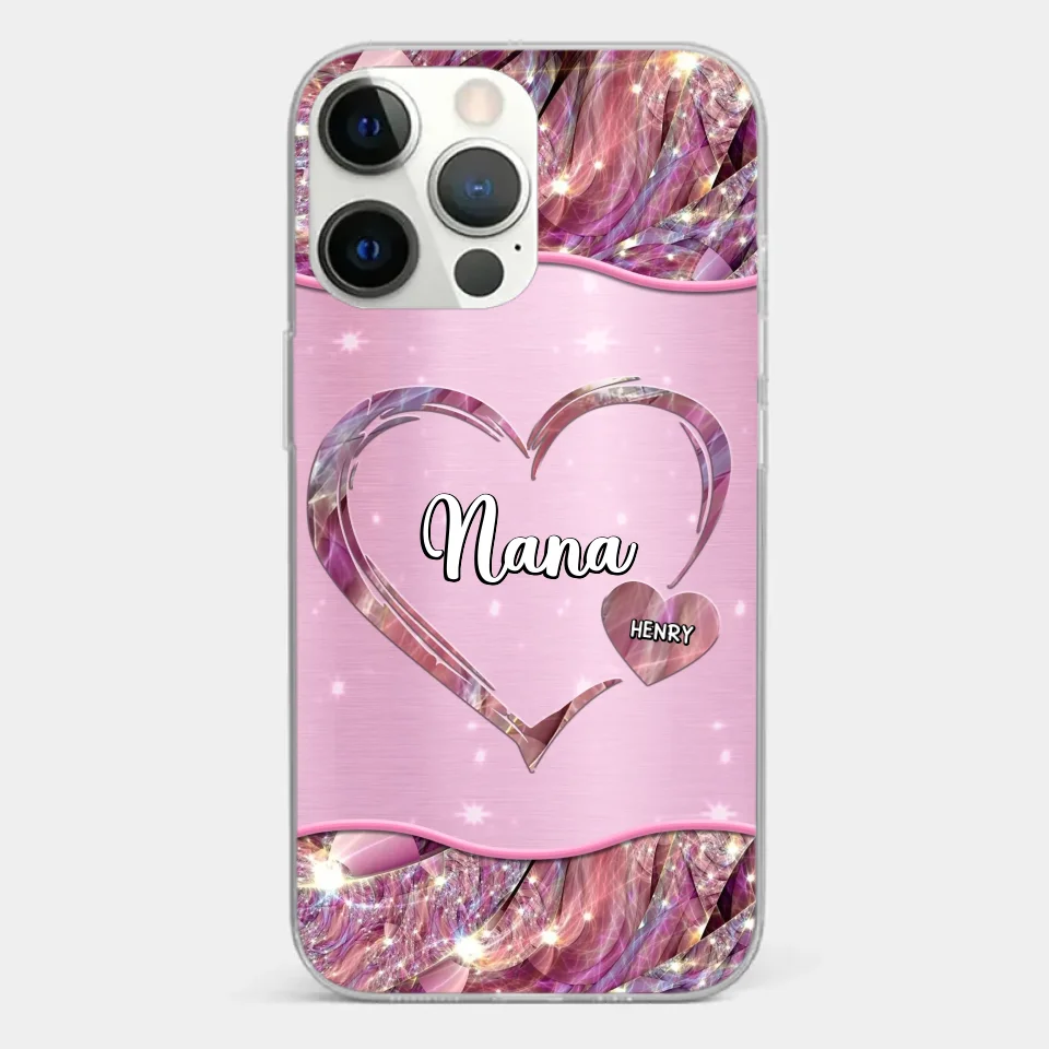 Un jardin d'amour pousse dans le cœur d'une grand-mère - Coque de téléphone transparente personnalisée avec effet de faux bijoux - Cadeau pour maman et grand-mère
