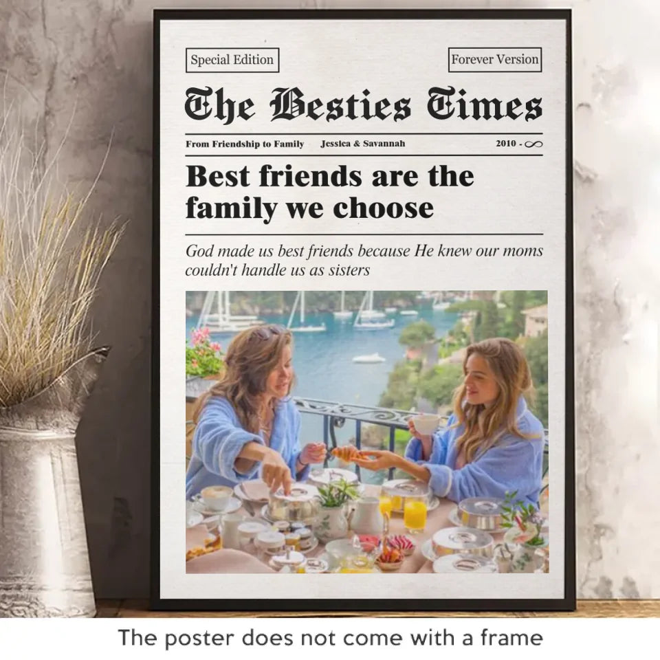 Photo personnalisée « The Besties Times » - Affiche verticale personnalisée « BFF » - Cadeau pour les meilleures amies, les meilleures amies et les sœurs