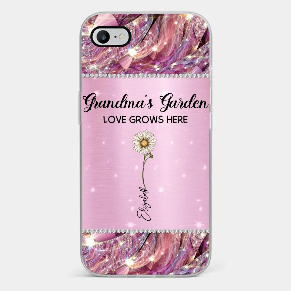 L'amour de grand-mère ne vieillit pas, il devient plus profond - Coque de téléphone transparente imprimée effet bijoux fantaisie personnalisée pour la famille - Cadeau pour maman, grand-mère