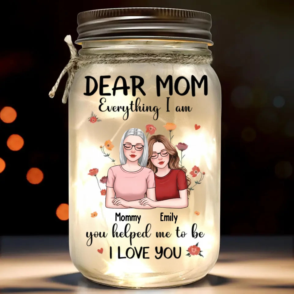 Maman, tu es tout pour moi - Lampe personnalisée en pot Mason pour famille - Cadeau pour maman et fille
