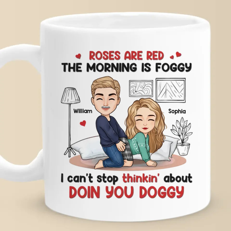 Les roses sont rouges, le matin est brumeux - Tasse personnalisée pour couple - Cadeau de Noël pour mari et femme, anniversaire