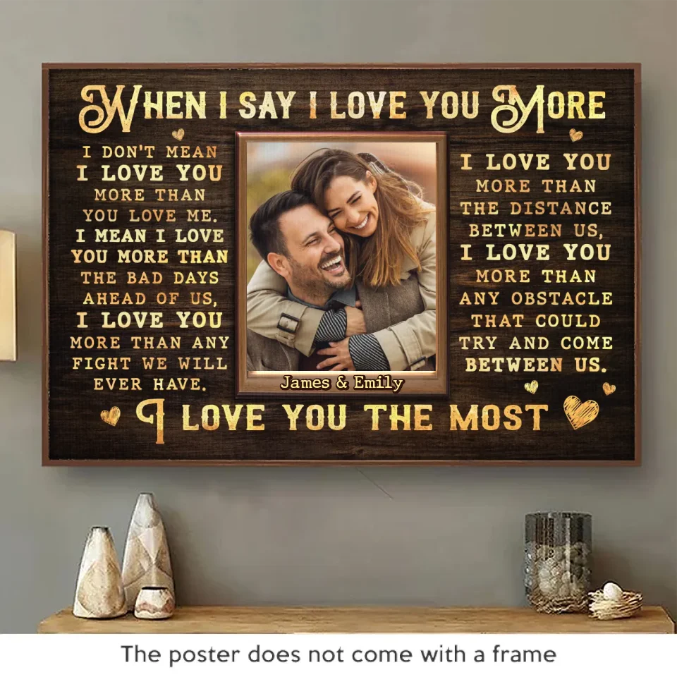 Photo personnalisée « Je t'aime encore plus » - Affiche horizontale personnalisée pour couple - Cadeau pour mari et femme, anniversaire