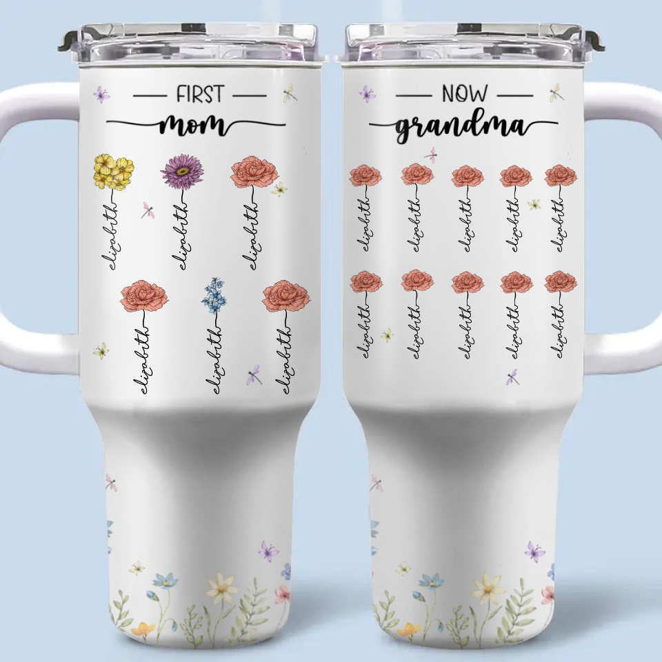Bloom Where You Are Planted - Family Personalized Custom 40 Oz Stainless Steel Tumbler With Handle - Mother's Day, Gift For Mom, Grandma