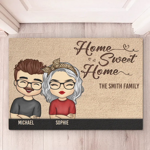 Le bonheur est dans un foyer douillet - Tapis décoratif personnalisé pour la maison - Cadeau de pendaison de crémaillère pour les membres de la famille