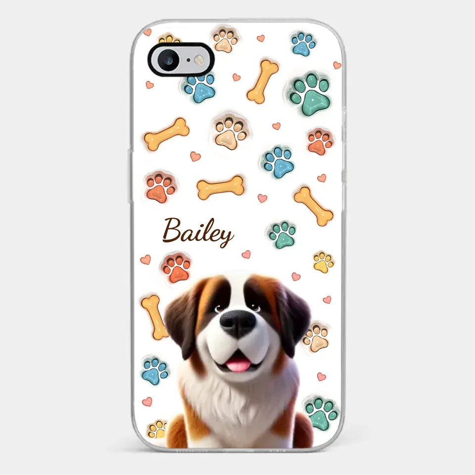 Amis à fourrure, toujours aimés ! Coque de téléphone transparente personnalisée avec effet gonflé en 3D pour chien ! Cadeau pour propriétaires et amoureux des animaux.