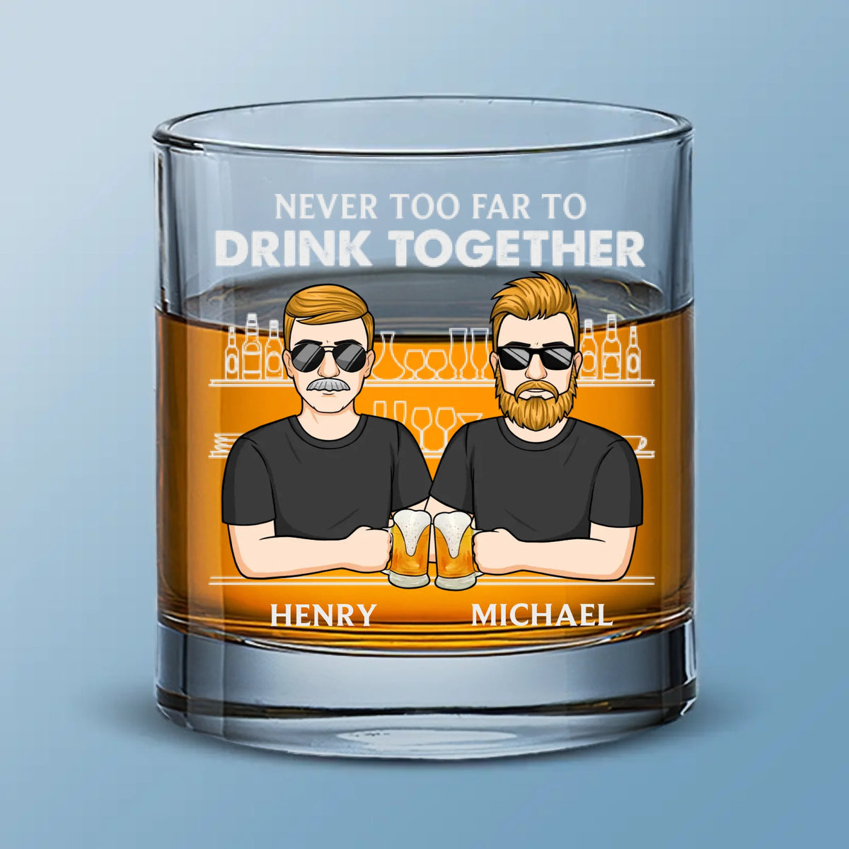 Jamais trop loin pour boire ensemble - Verre à whisky personnalisé pour la famille - Cadeau pour les membres de la famille