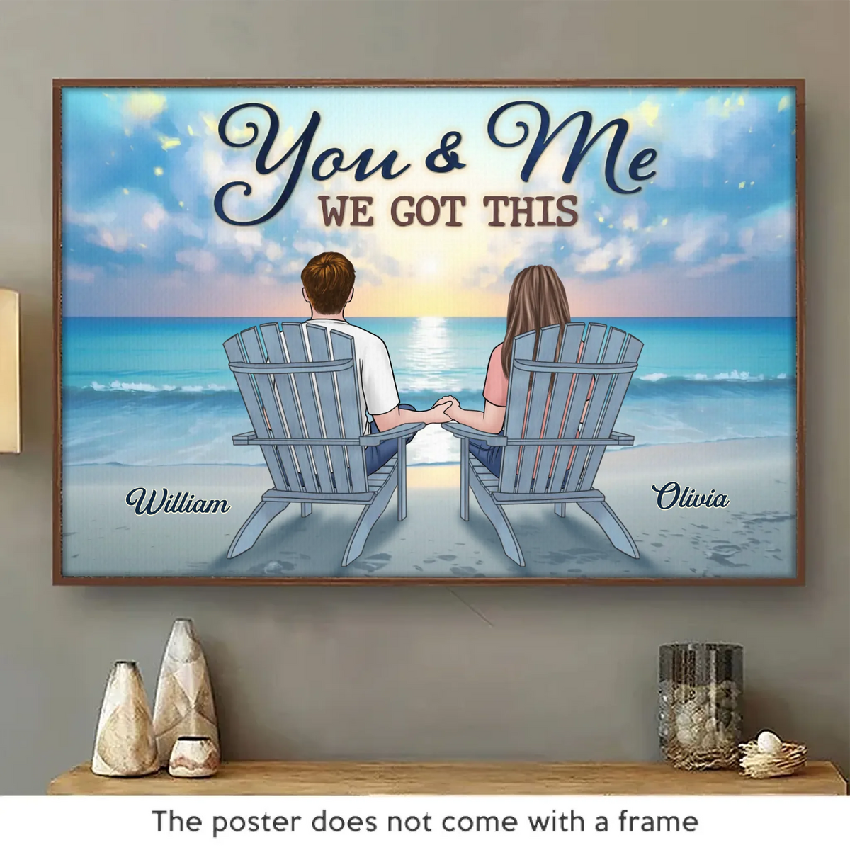 Ensemble, nous sommes une famille d'amour - Affiche horizontale personnalisée pour couple - Cadeau pour mari et femme, anniversaire