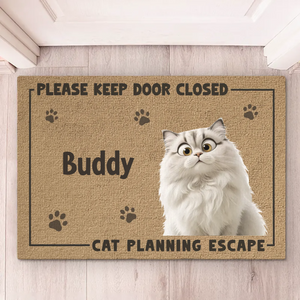 Porte fermée, chat en pause - Tapis décoratif personnalisé pour la maison - Cadeau de pendaison de crémaillère pour les propriétaires et les amoureux des animaux