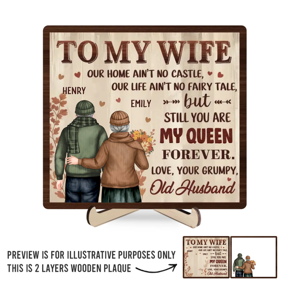 Tu es ma reine - Plaque en bois personnalisée à 2 couches avec support pour couple - Cadeau pour mari et femme, anniversaire