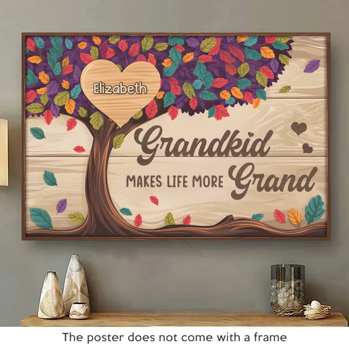 Un jardin d'amour pousse dans le cœur d'une grand-mère - Affiche horizontale personnalisée pour la famille - Cadeau pour grand-mère, grand-père et petit-enfant