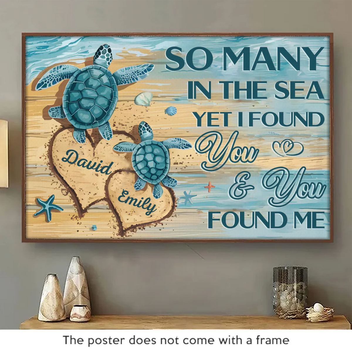 Je t'aime de tout mon cœur - Affiche horizontale personnalisée pour couple - Cadeau pour mari et femme, anniversaire