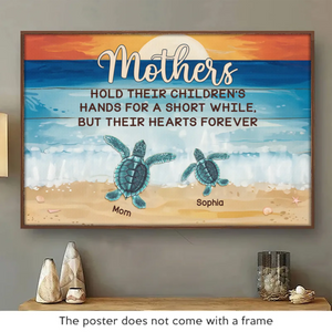 Maman tortue et ses petits, voyageant ensemble pour toujours - Affiche horizontale personnalisée pour la famille - Cadeau pour maman