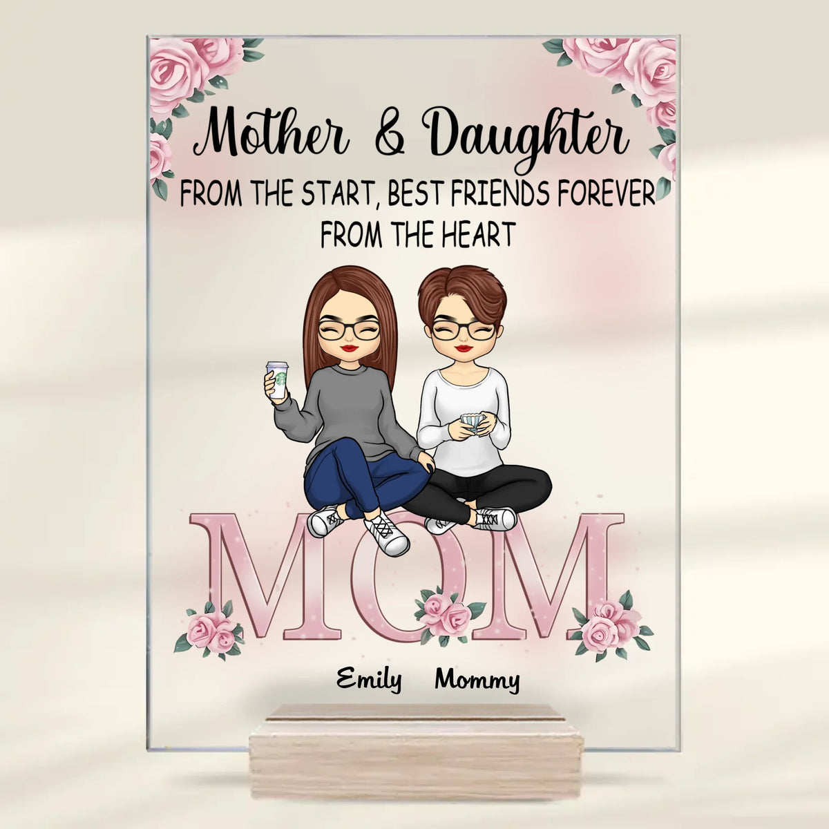 Ensemble pour toujours, mère et fille - Plaque rectangulaire personnalisée en acrylique pour la famille - Cadeau pour maman et fille