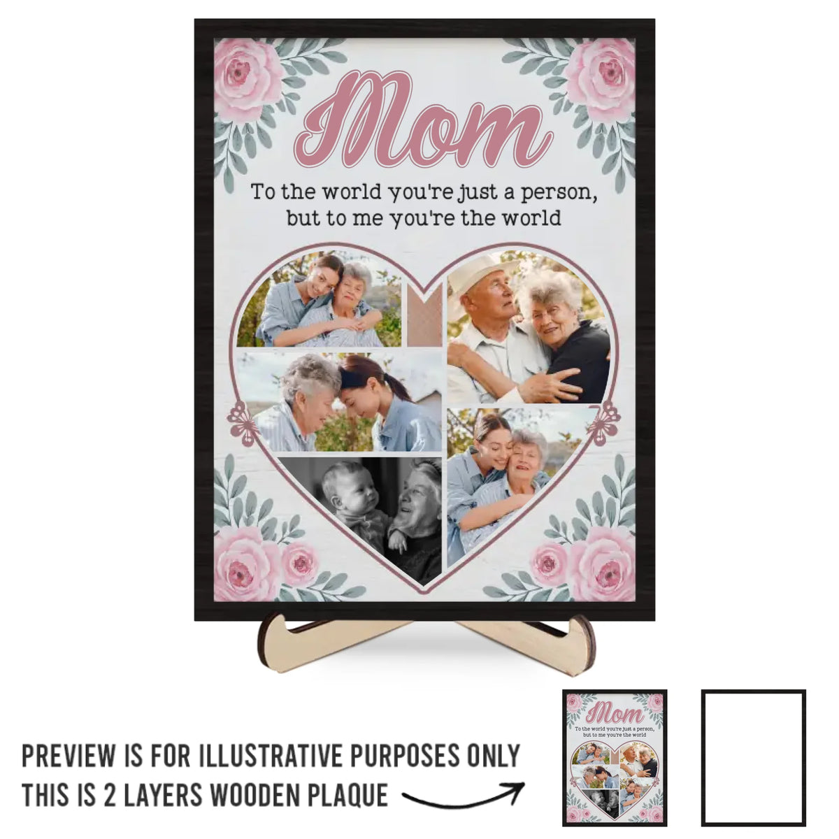 Photo personnalisée Notre amour pour vous ne connaît pas de limites
 - Plaque en bois personnalisée à 2 couches avec support - Cadeau pour maman et fille