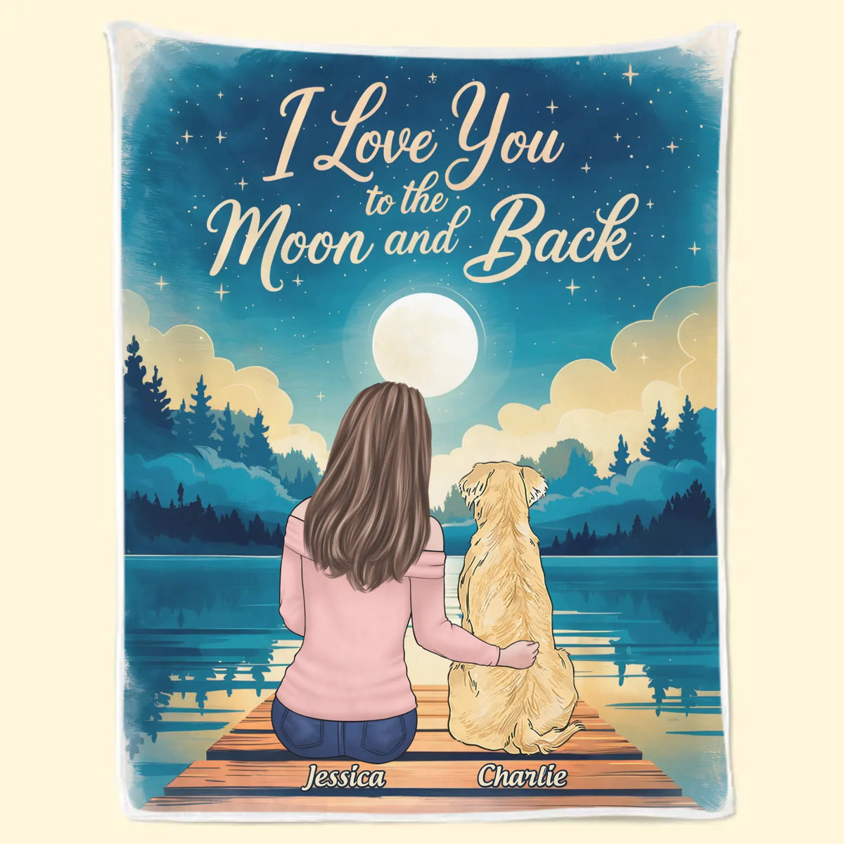 Je t'aime jusqu'à la lune et retour - Couverture personnalisée pour chien et chat - Cadeau pour les propriétaires d'animaux et les amoureux des animaux