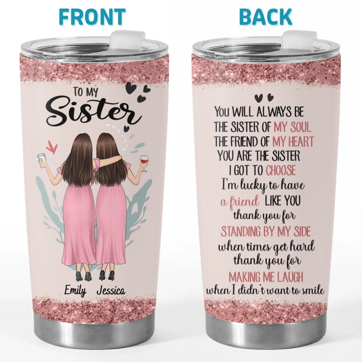 La sœur de mon âme - Gobelet personnalisé Bestie - Cadeau pour meilleures amies, meilleures amies, sœurs