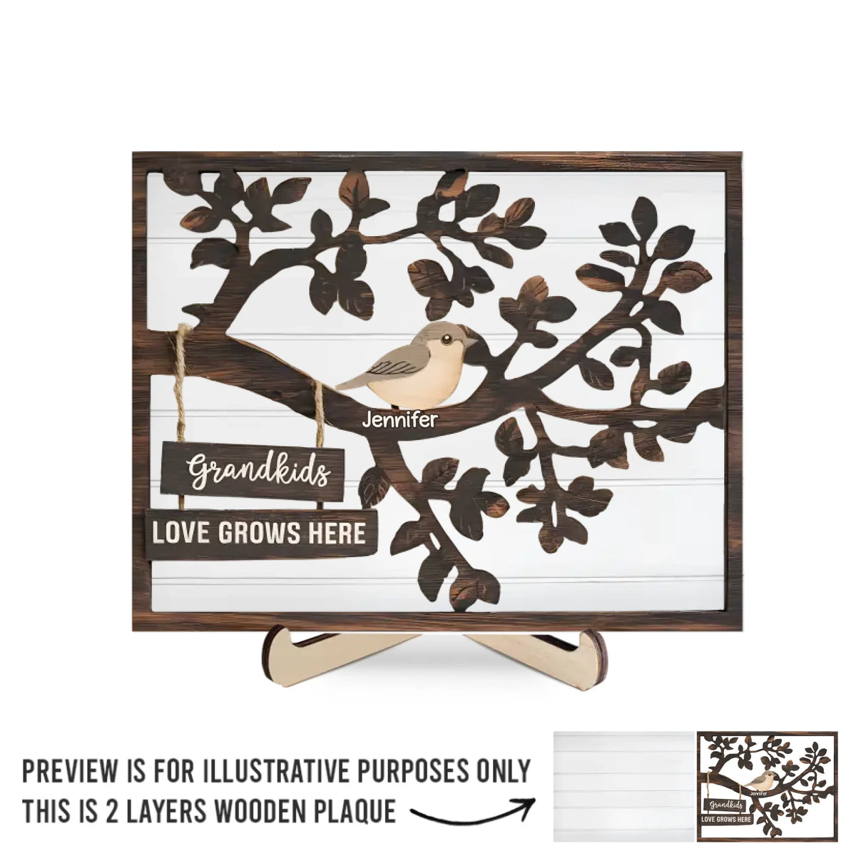 Le cœur de notre famille - Plaque en bois personnalisée à 2 couches avec support - Cadeau pour maman, grand-mère