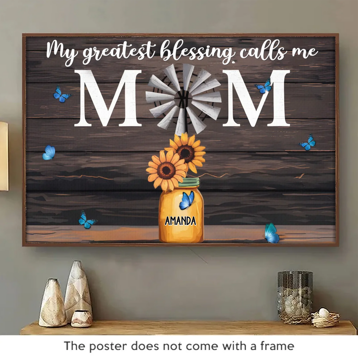 Tu rends mon monde plus lumineux - Affiche horizontale personnalisée pour la famille - Fête des Mères, cadeau pour maman, grand-mère